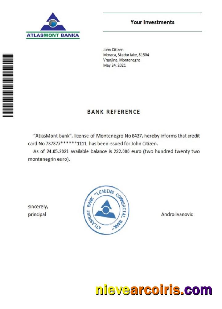 Montenegro Atlasmont bank reference